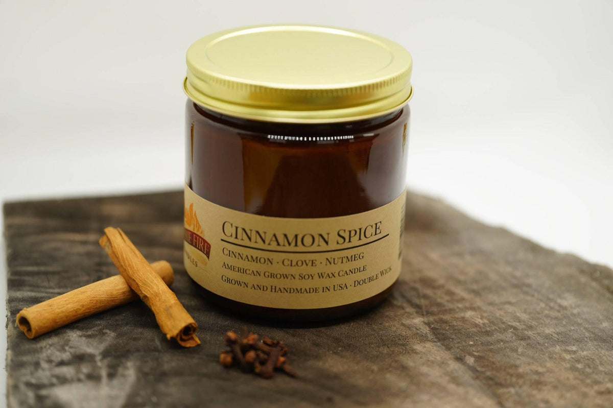 PRAIRIE FIRE Cinnamon Spice Soy Wax Candle | 16 oz Double Wick Amber Apothecary Jar