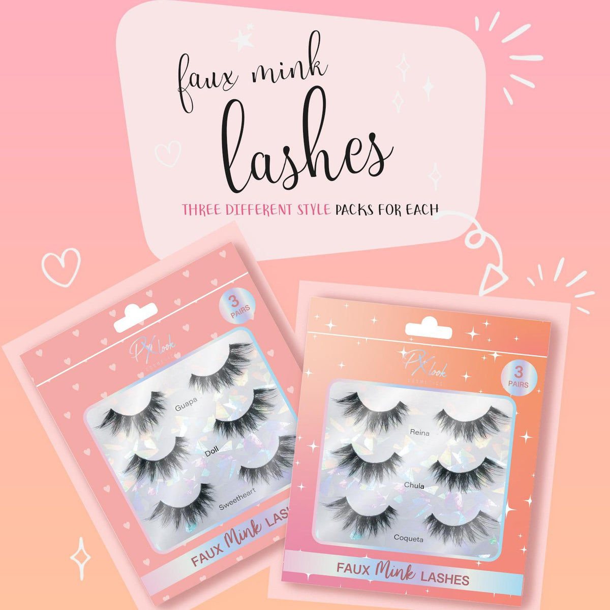 PROLUX Faux Mink Lashes Eyelashes - 3 Pair