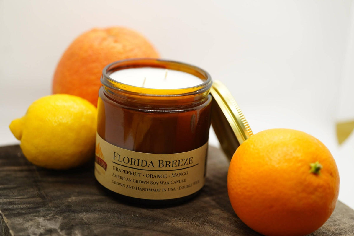 PRAIRIE FIRE Florida Breeze Soy Wax Candle | 16 oz Double Wick Amber Apothecary Jar
