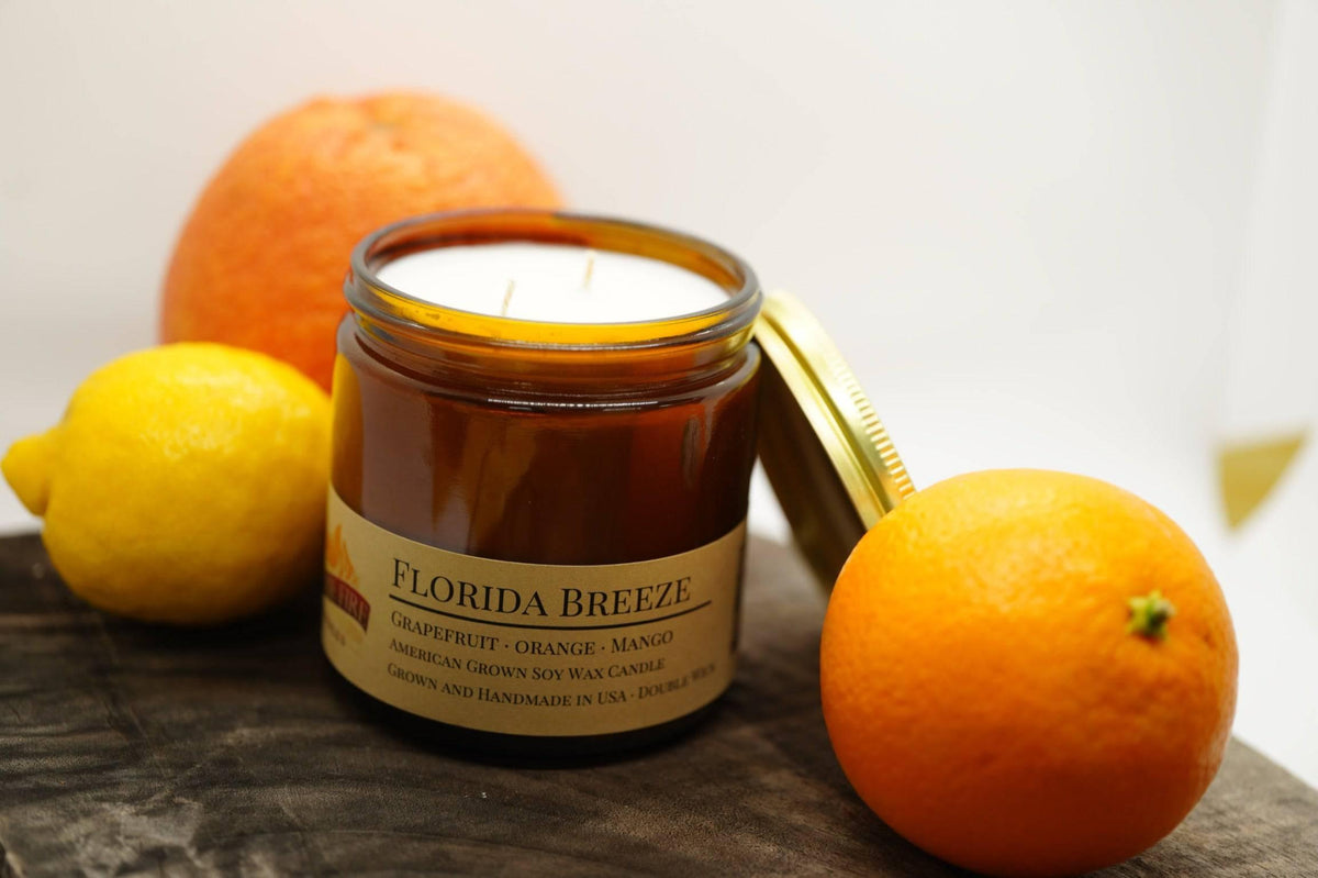PRAIRIE FIRE Florida Breeze Soy Wax Candle | 16 oz Double Wick Amber Apothecary Jar