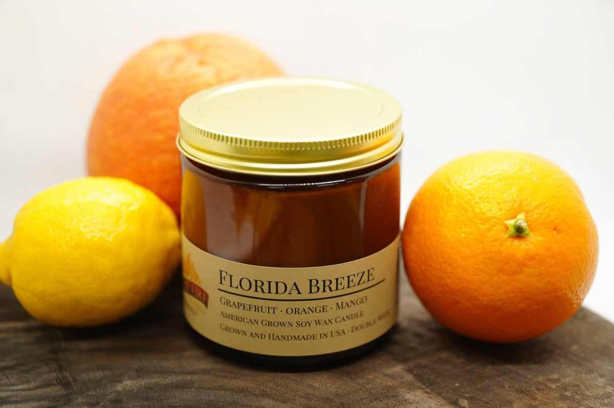 PRAIRIE FIRE Florida Breeze Soy Wax Candle | 16 oz Double Wick Amber Apothecary Jar