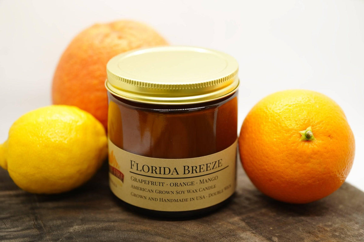 PRAIRIE FIRE Florida Breeze Soy Wax Candle | 16 oz Double Wick Amber Apothecary Jar