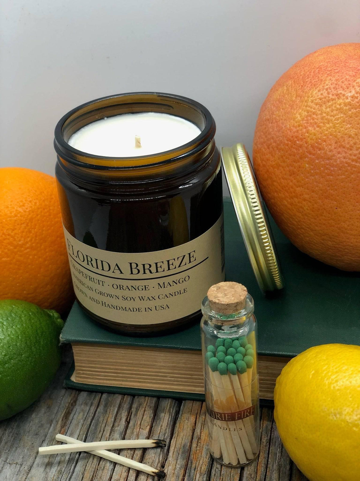 PRAIRIE FIRE Florida Breeze Soy Wax Candle | 9 oz Amber Apothecary Jar