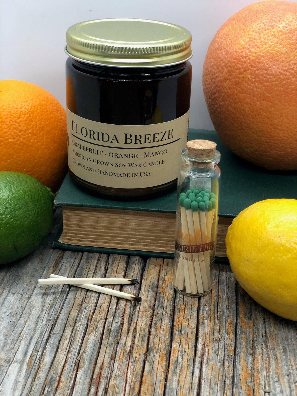 PRAIRIE FIRE Florida Breeze Soy Wax Candle | 9 oz Amber Apothecary Jar