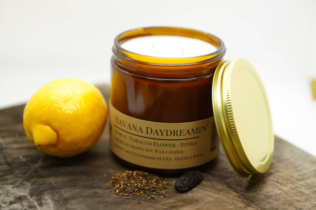 PRAIRIE FIRE Havana Daydreamin' Soy Wax Candle | 16 oz Double Wick Amber Apothecary Jar