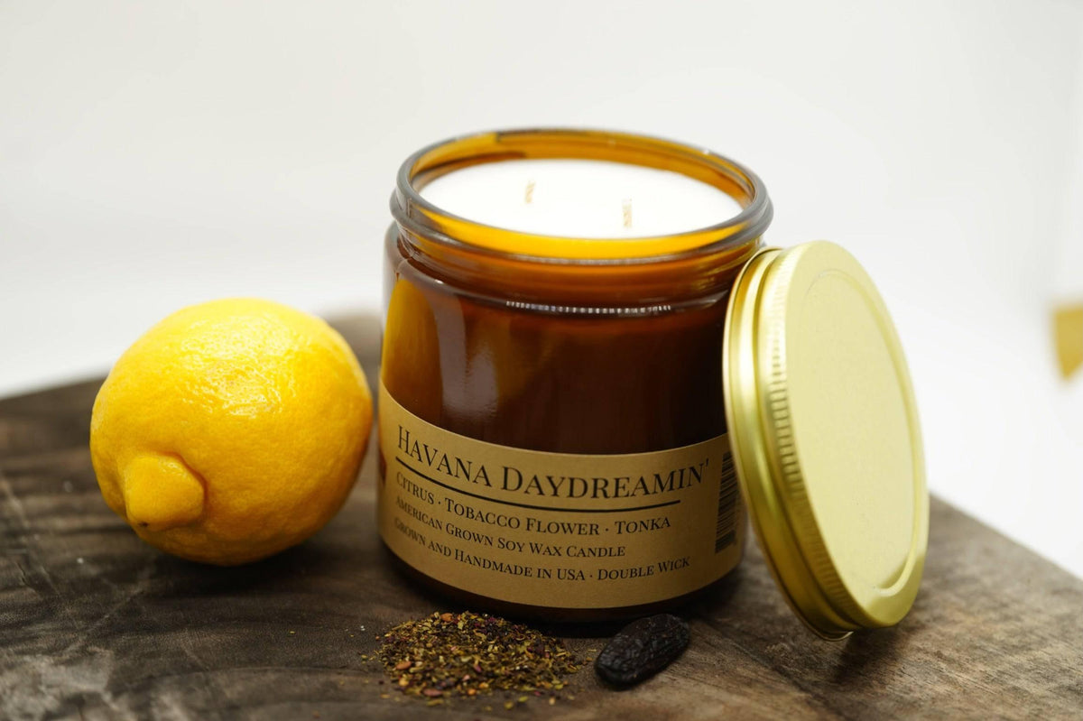 PRAIRIE FIRE Havana Daydreamin' Soy Wax Candle | 16 oz Double Wick Amber Apothecary Jar