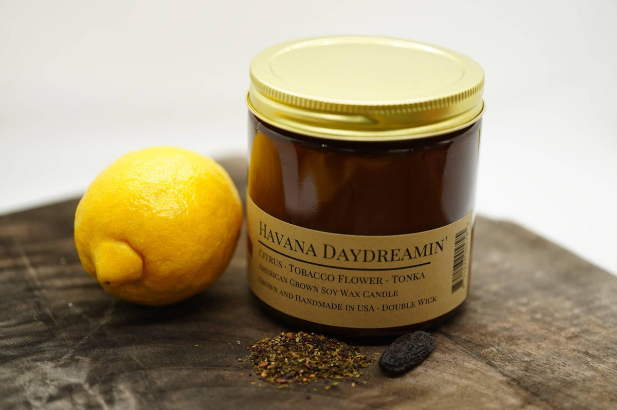 PRAIRIE FIRE Havana Daydreamin' Soy Wax Candle | 16 oz Double Wick Amber Apothecary Jar