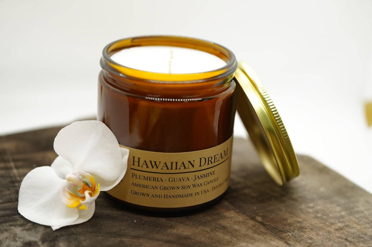 PRAIRIE FIRE Hawaiian Dream Soy Wax Candle | 16 oz Double Wick Amber Apothecary Jar