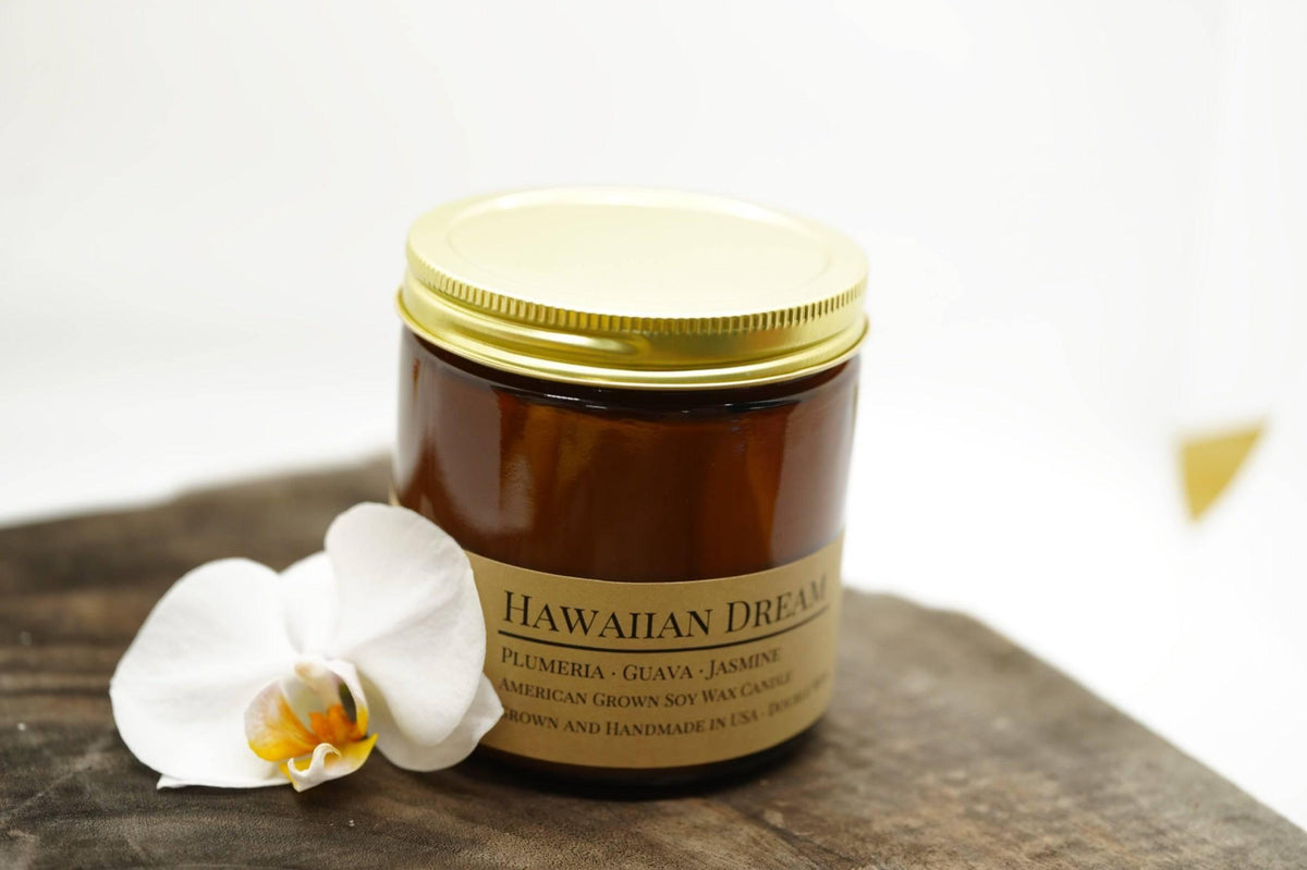 PRAIRIE FIRE Hawaiian Dream Soy Wax Candle | 16 oz Double Wick Amber Apothecary Jar