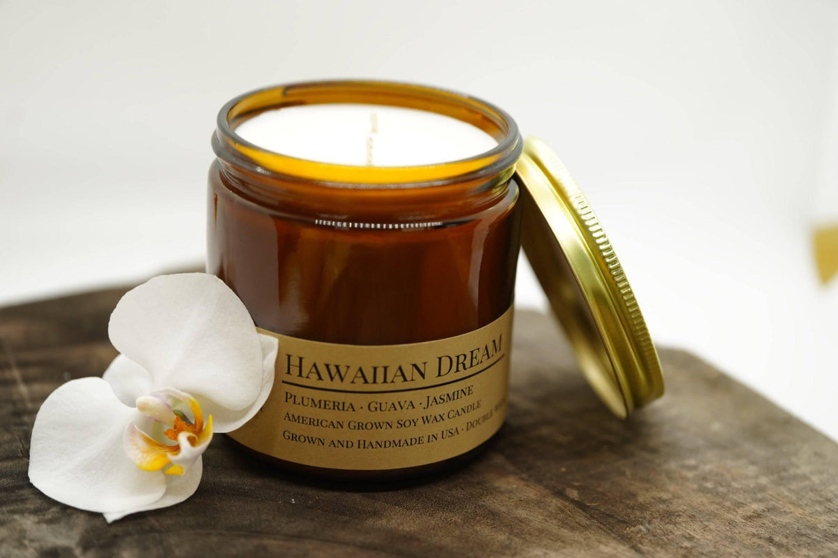 PRAIRIE FIRE Hawaiian Dream Soy Wax Candle | 16 oz Double Wick Amber Apothecary Jar