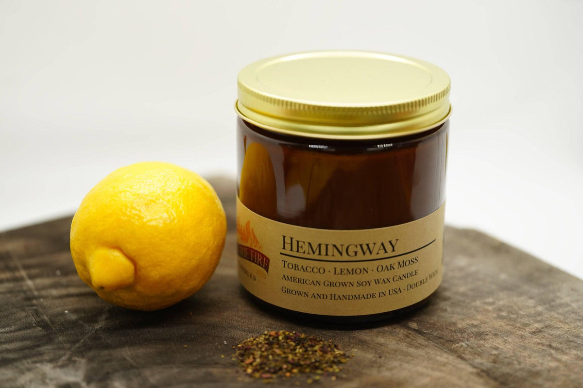 PRAIRIE FIRE Hemingway Soy Wax Candle | 16 oz Double Wick Amber Apothecary Jar