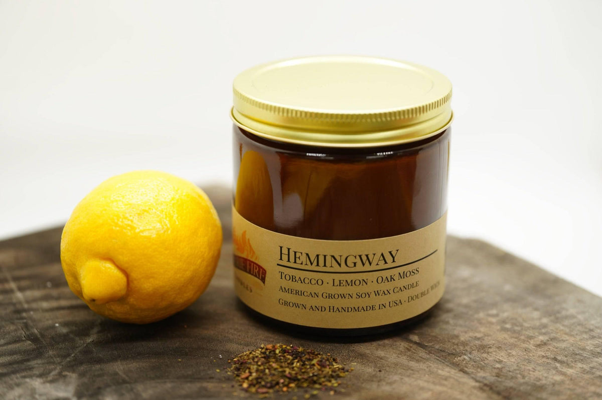 PRAIRIE FIRE Hemingway Soy Wax Candle | 16 oz Double Wick Amber Apothecary Jar