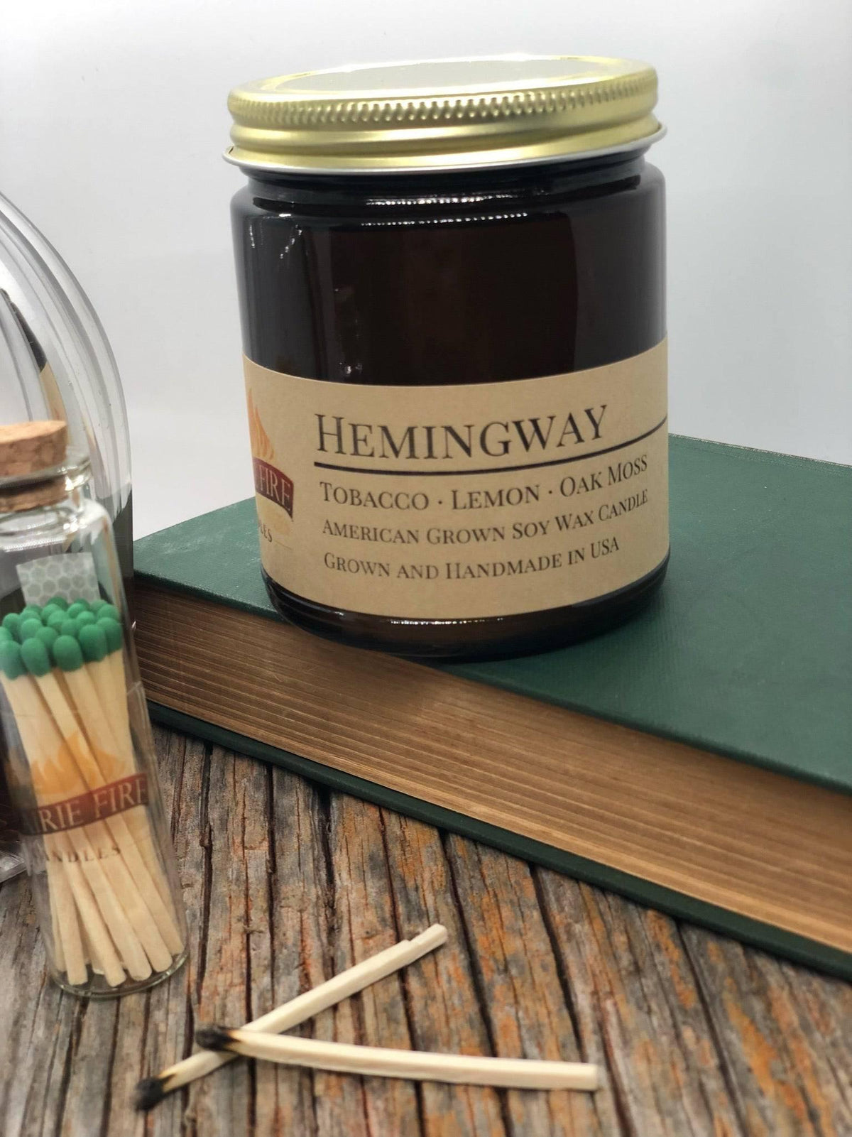 PRAIRIE FIRE Hemingway Soy Wax Candle | 9 oz Amber Apothecary Jar