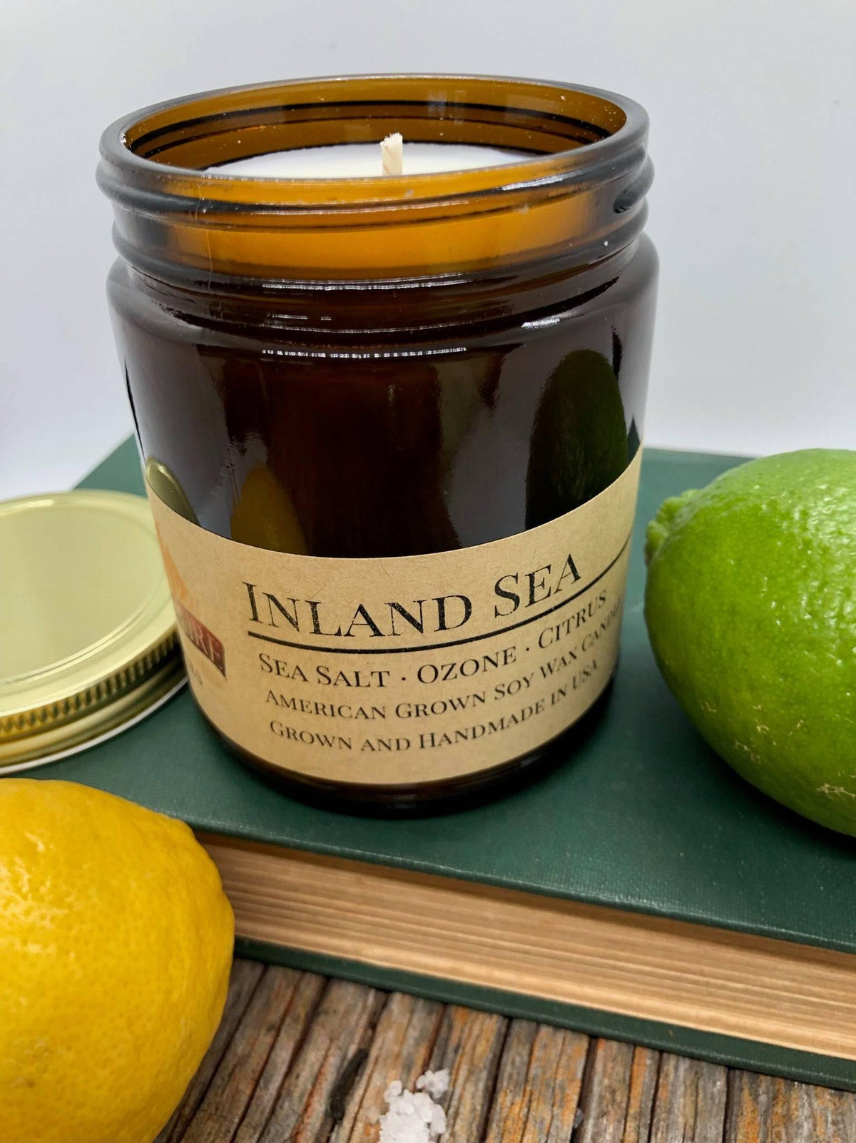 PRAIRIE FIRE Inland Sea Soy Wax Candle | 9 oz Amber Apothecary Jar