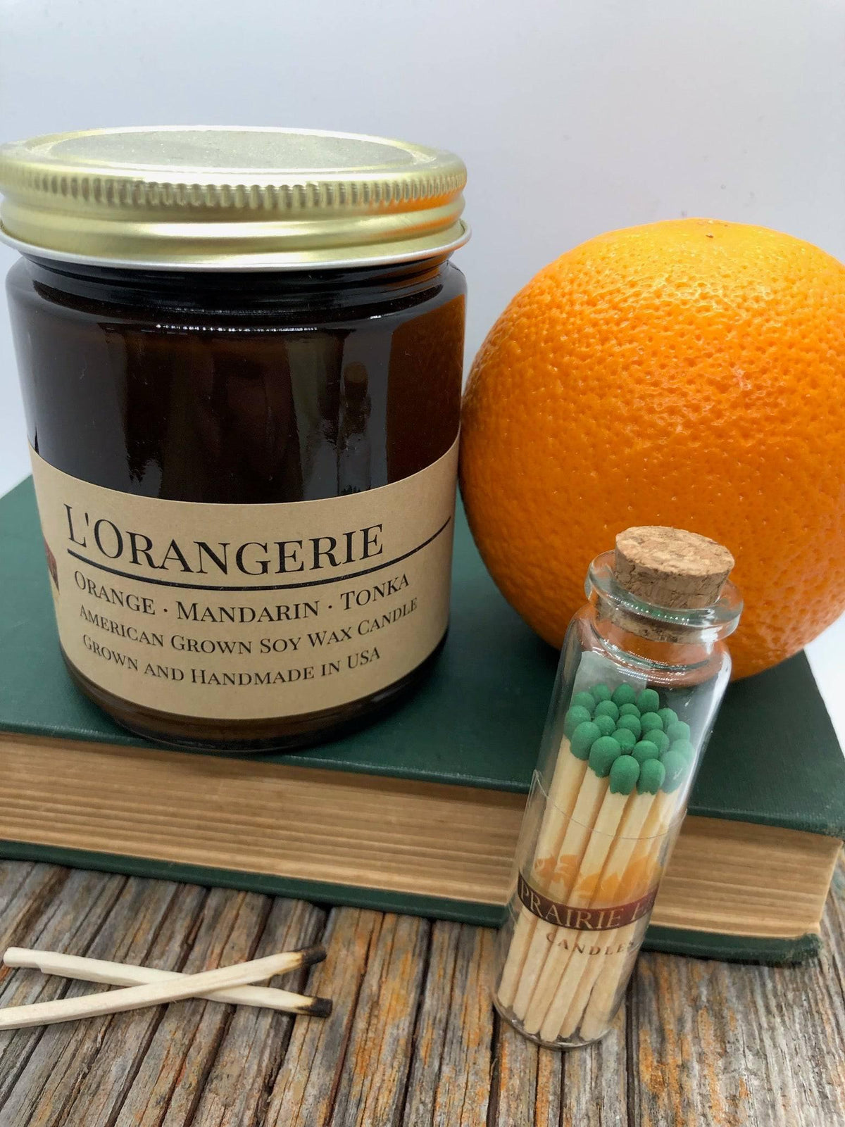 PRAIRIE FIRE L'Orangerie Soy Wax Candle | 9 oz Amber Apothecary Jar