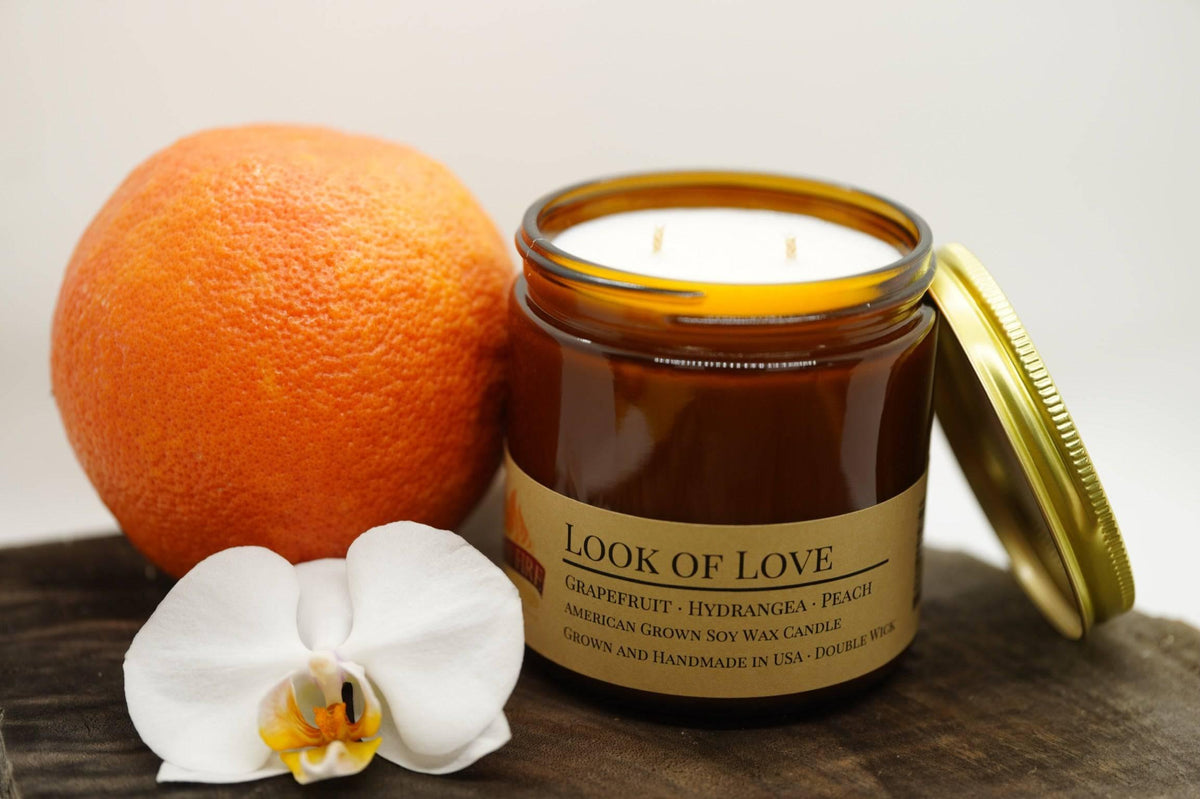 PRAIRIE FIRE Look of Love Soy Wax Candle | 16 oz Double Wick Amber Apothecary Jar
