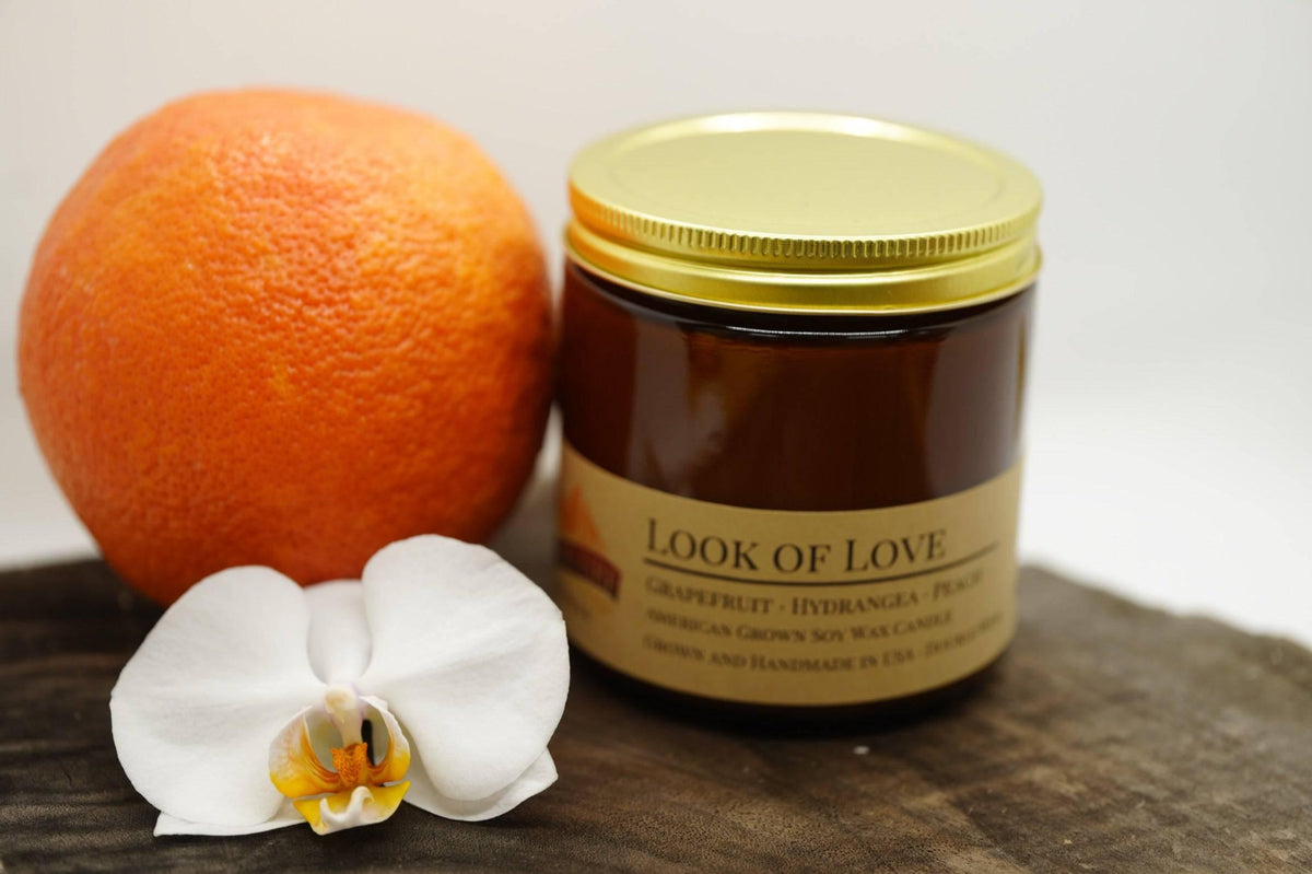 PRAIRIE FIRE Look of Love Soy Wax Candle | 16 oz Double Wick Amber Apothecary Jar