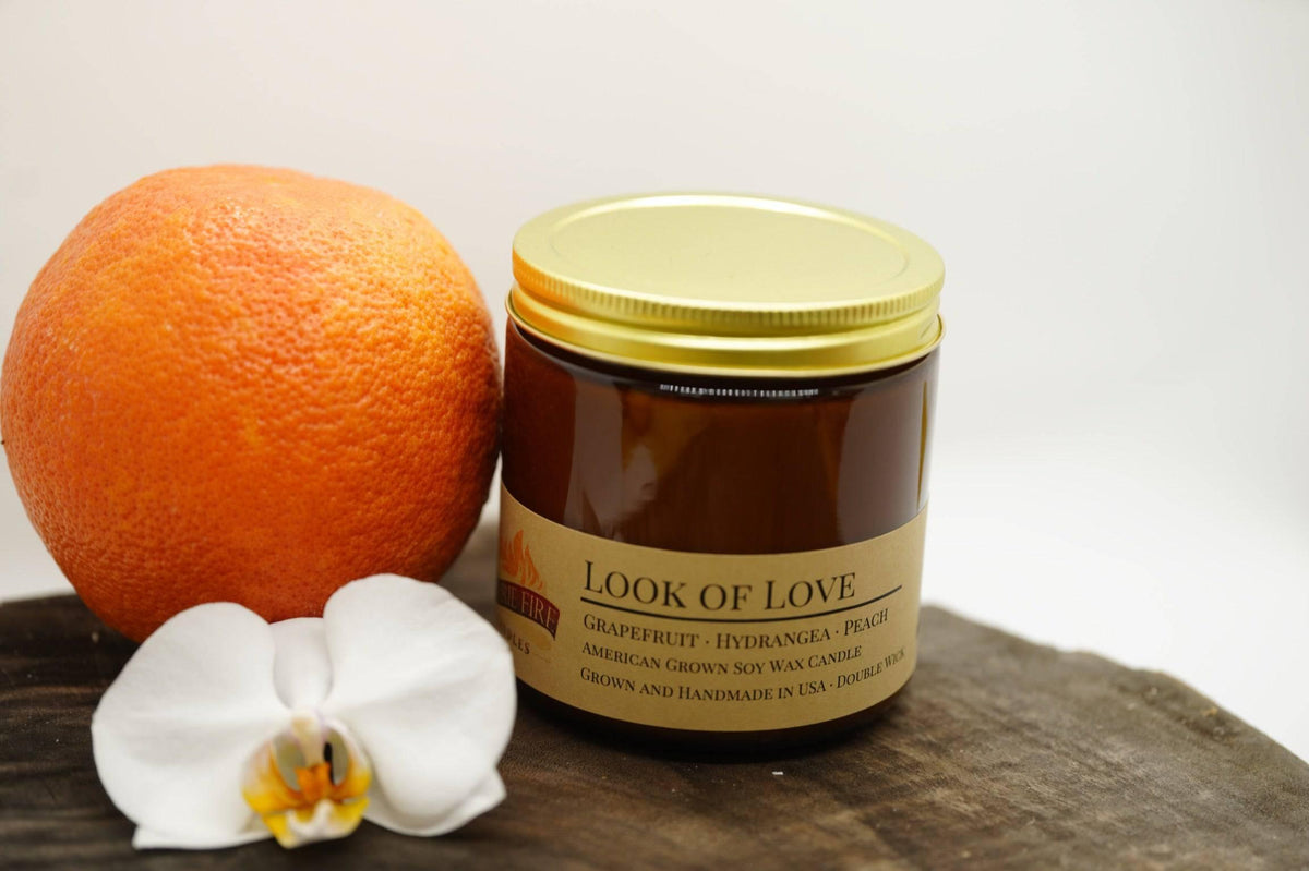 PRAIRIE FIRE Look of Love Soy Wax Candle | 16 oz Double Wick Amber Apothecary Jar
