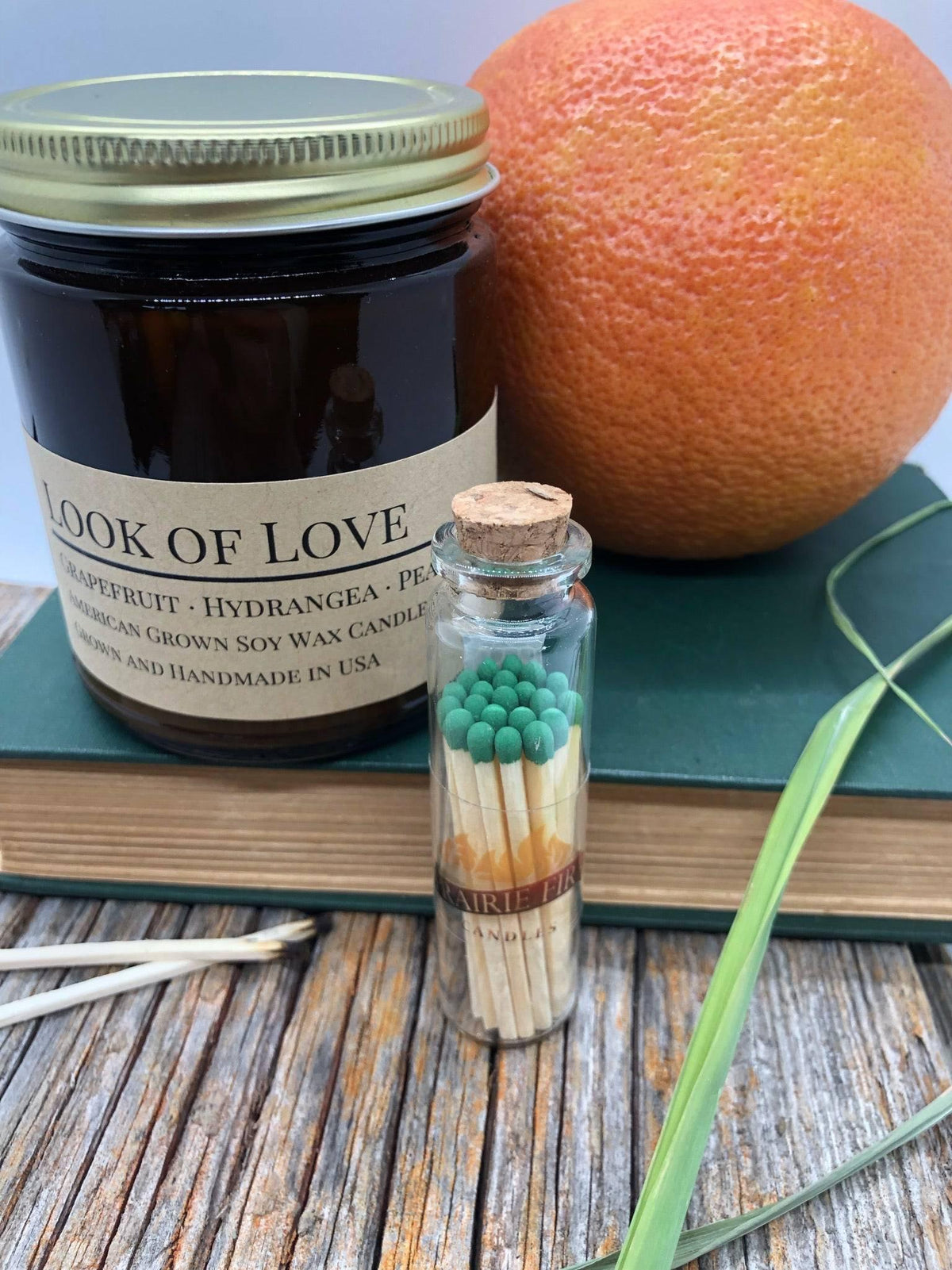 PRAIRIE FIRE Look of Love Soy Wax Candle | 9 oz Amber Apothecary Jar
