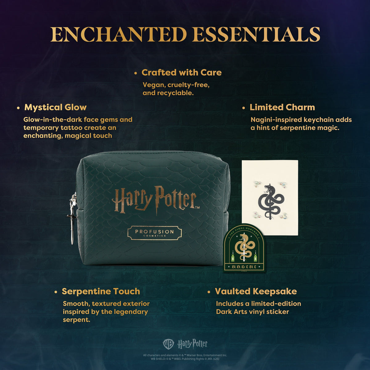 PROFUSION Hp Dark Arts | Nagini Cosmetic Bag with Face Gems & Temporary Tattoo