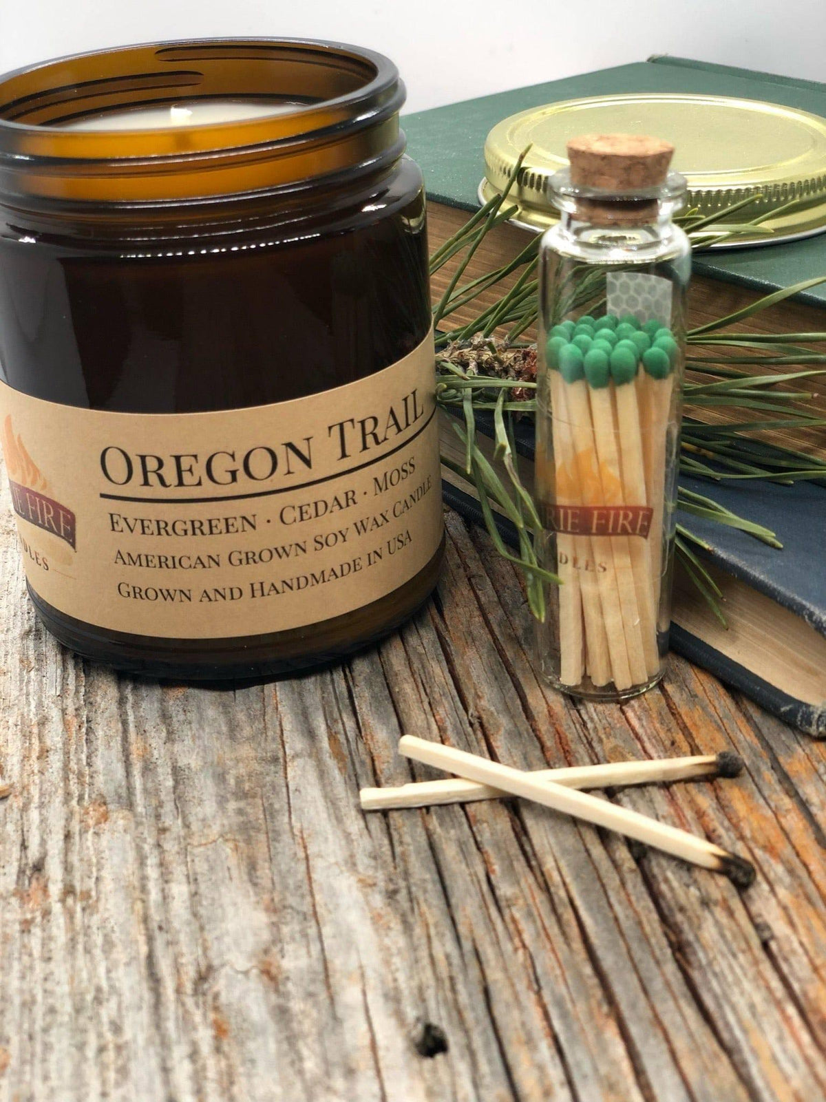 PRAIRIE FIRE Oregon Trail Soy Wax Candle | 9 oz Amber Apothecary Jar