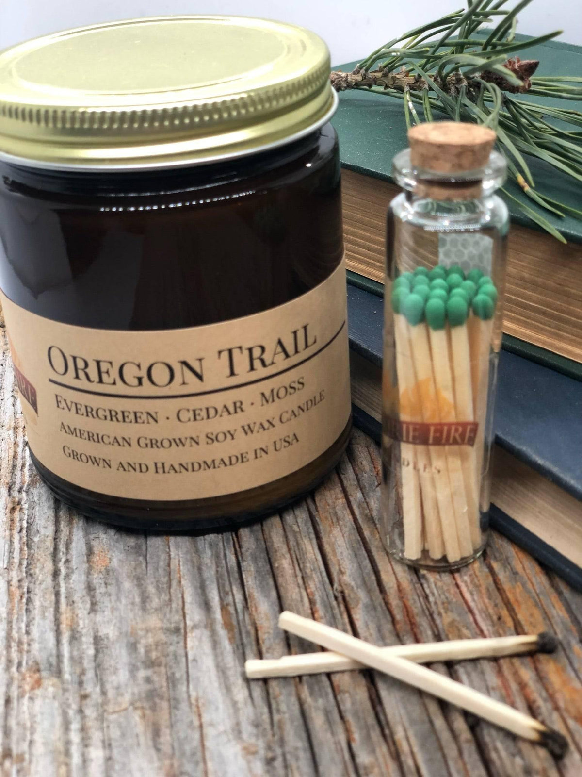PRAIRIE FIRE Oregon Trail Soy Wax Candle | 9 oz Amber Apothecary Jar
