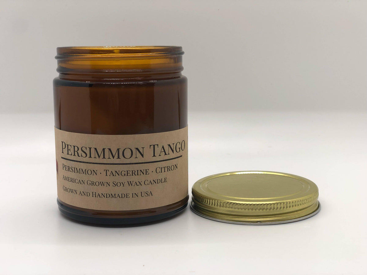 PRAIRIE FIRE Persimmon Tango Soy Wax Candle | 9 oz Amber Apothecary Jar