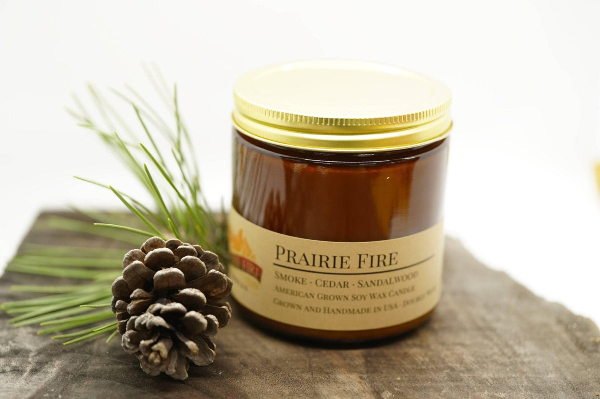 PRAIRIE FIRE Prairie Fire Soy Wax Candle | 16 oz Double Wick Amber Apothecary Jar