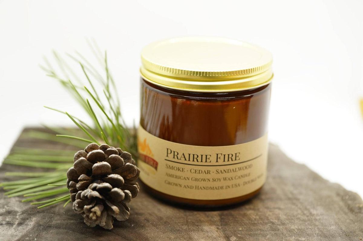 PRAIRIE FIRE Prairie Fire Soy Wax Candle | 16 oz Double Wick Amber Apothecary Jar