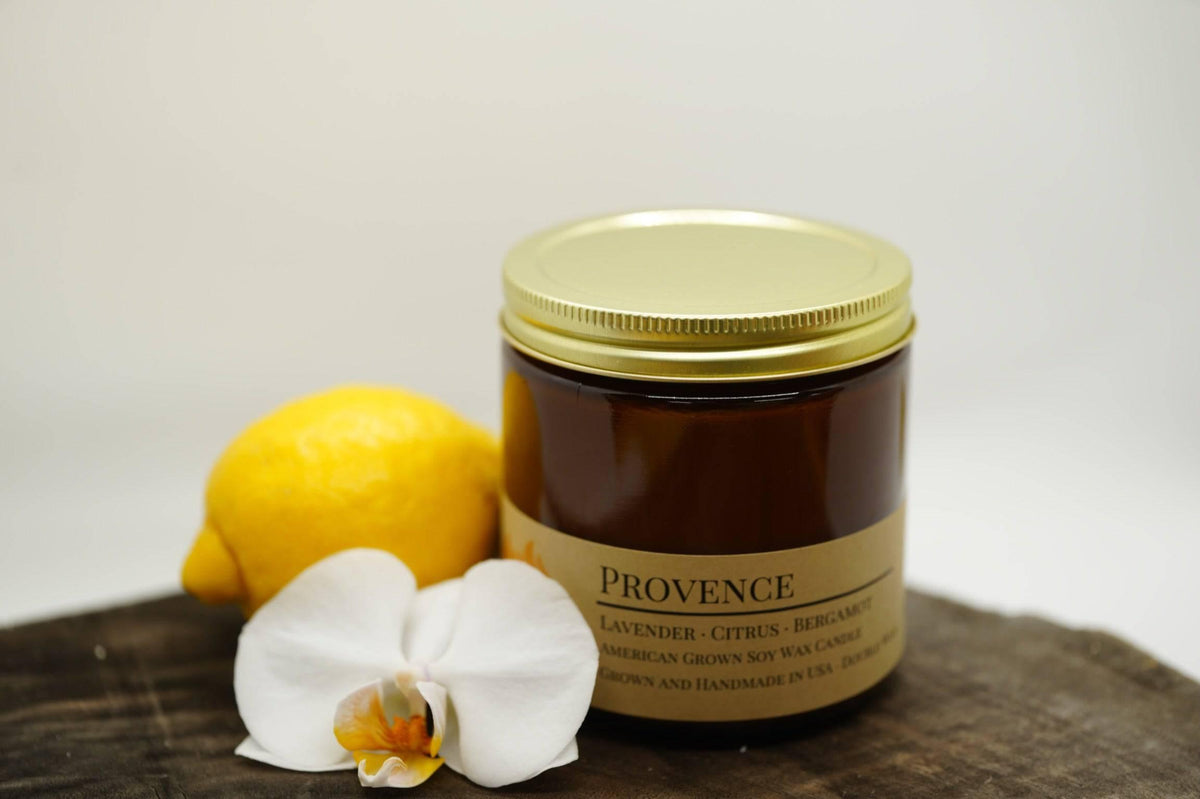 PRAIRIE FIRE Provence (Lavender) Soy Wax Candle | 16 oz Double Wick Amber Apothecary Jar