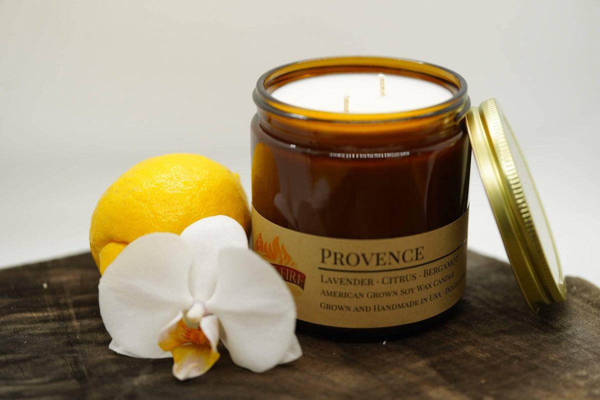 PRAIRIE FIRE Provence (Lavender) Soy Wax Candle | 16 oz Double Wick Amber Apothecary Jar