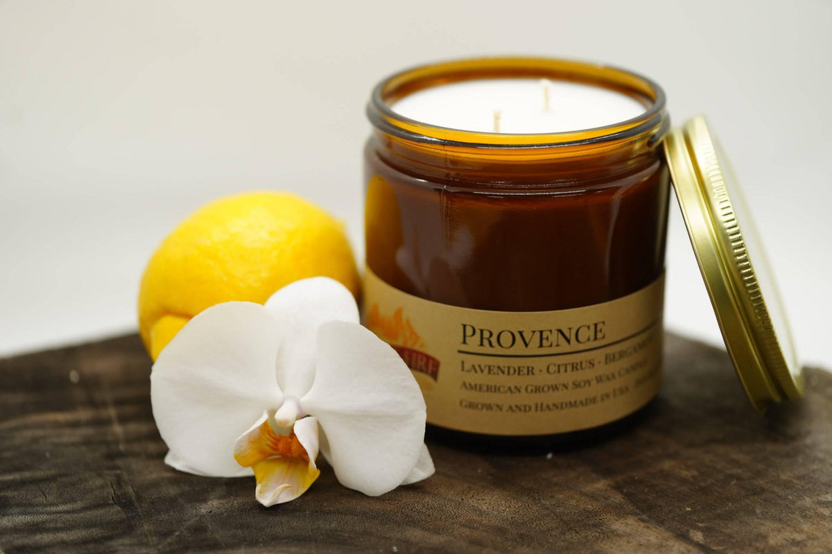 PRAIRIE FIRE Provence (Lavender) Soy Wax Candle | 16 oz Double Wick Amber Apothecary Jar