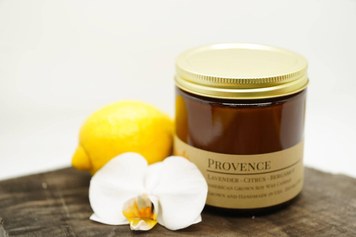 PRAIRIE FIRE Provence (Lavender) Soy Wax Candle | 16 oz Double Wick Amber Apothecary Jar