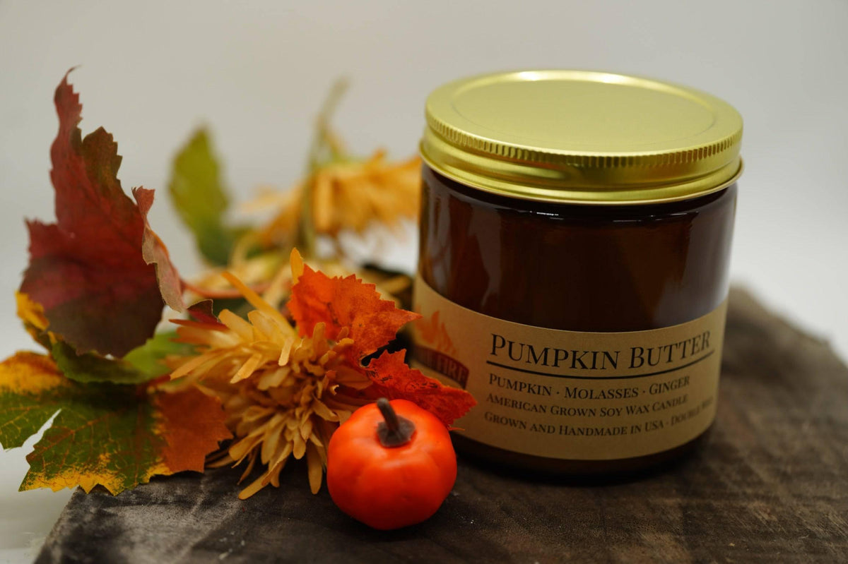 PRAIRIE FIRE Pumpkin Butter Soy Wax Candle | 16 oz Double Wick Amber Apothecary Jar