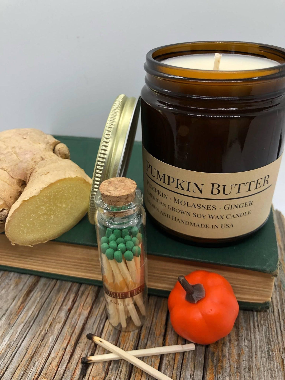 PRAIRIE FIRE Pumpkin Butter Soy Wax Candle | 9 oz Amber Apothecary Jar
