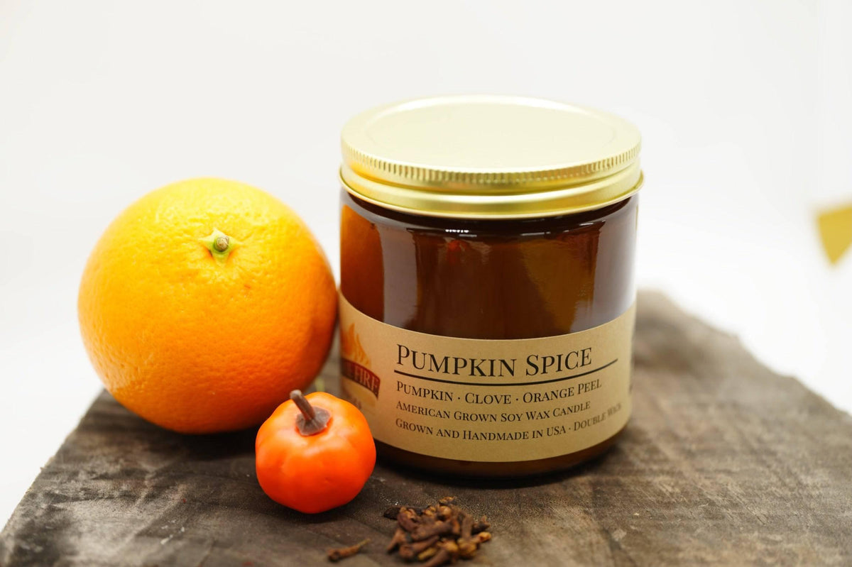 PRAIRIE FIRE Pumpkin Spice Soy Wax Candle | 16 oz Double Wick Amber Apothecary Jar