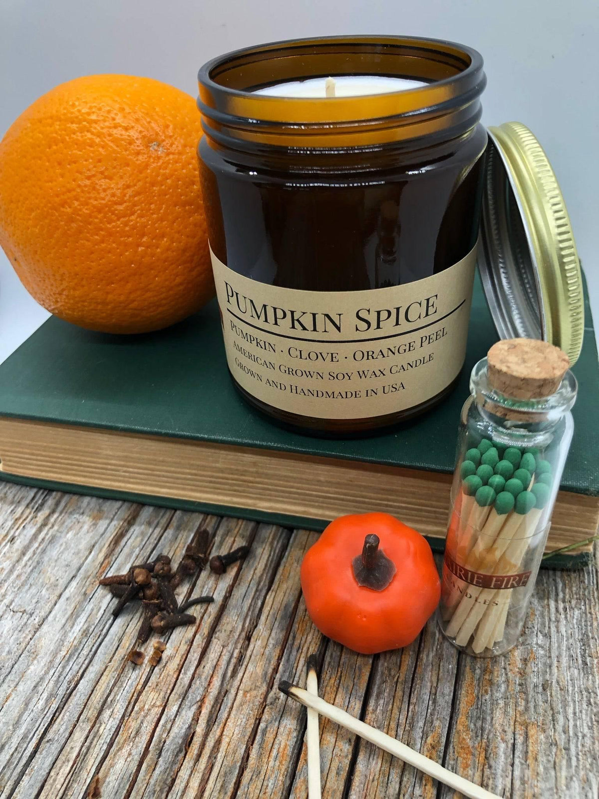 PRAIRIE FIRE Pumpkin Spice Soy Wax Candle | 9 oz Amber Apothecary Jar