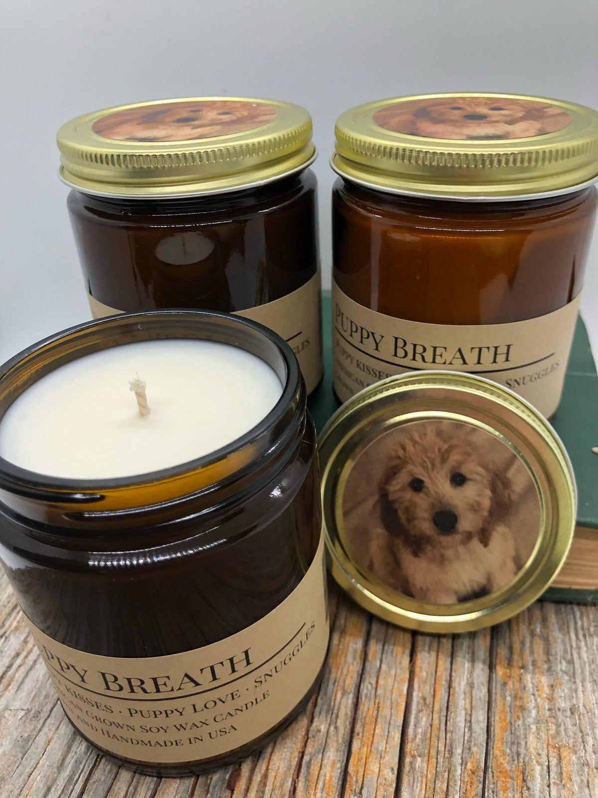 PRAIRIE FIRE Puppy Breath Soy Wax Candle | 9 oz Amber Apothecary Jar