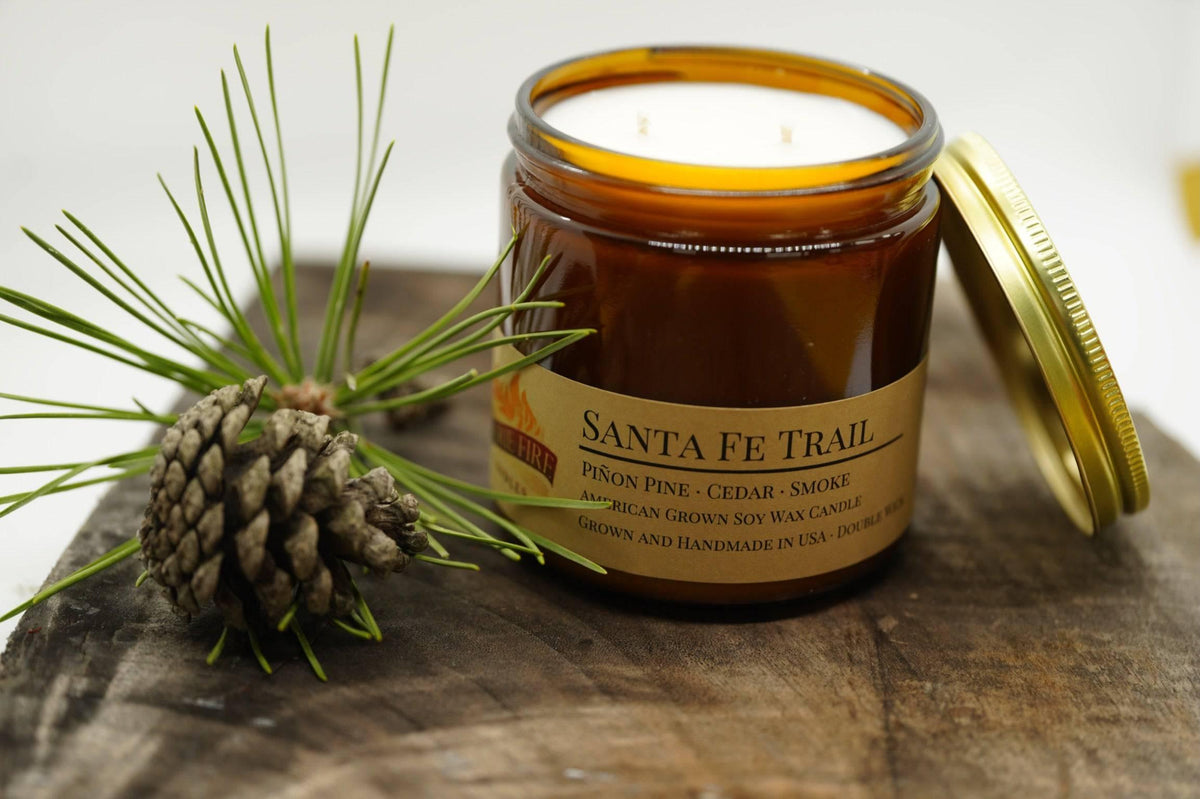 PRAIRIE FIRE Santa Fe Trail Soy Wax Candle | 16 oz Double Wick Amber Apothecary Jar