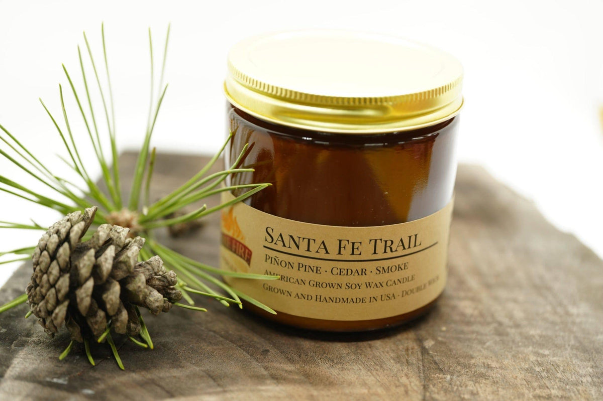 PRAIRIE FIRE Santa Fe Trail Soy Wax Candle | 16 oz Double Wick Amber Apothecary Jar