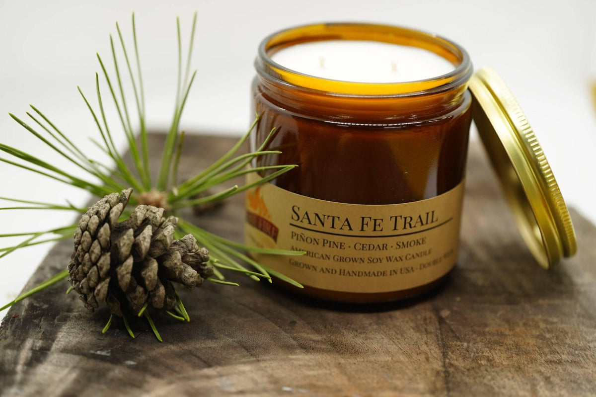 PRAIRIE FIRE Santa Fe Trail Soy Wax Candle | 16 oz Double Wick Amber Apothecary Jar