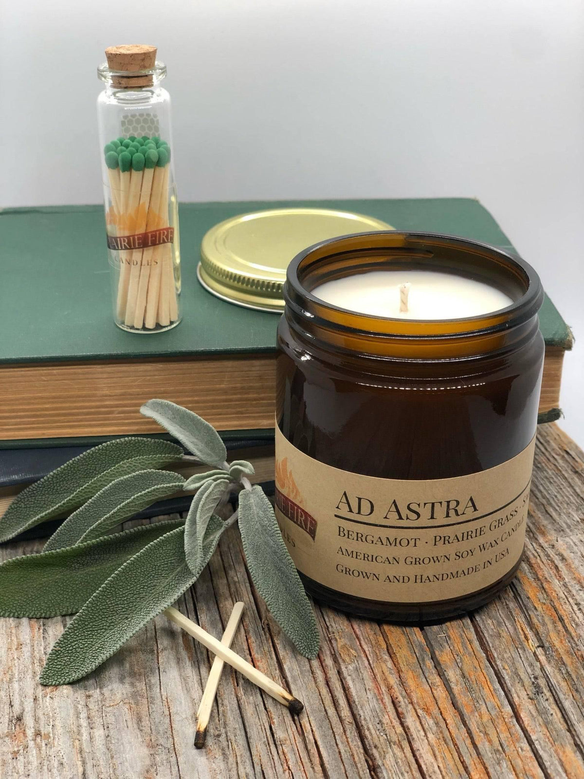 PRAIRIE FIRE Ad Astra Soy Wax Candle | 9 oz Amber Apothecary Jar