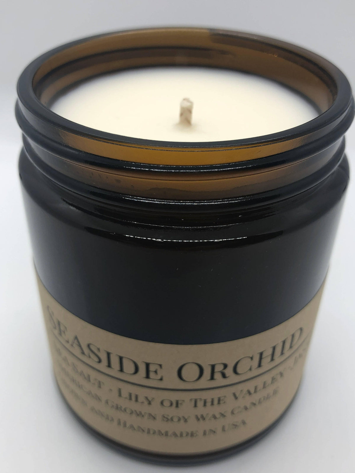 PRAIRIE FIRE Seaside Orchid Soy Wax Candle | 9 oz Amber Apothecary Jar