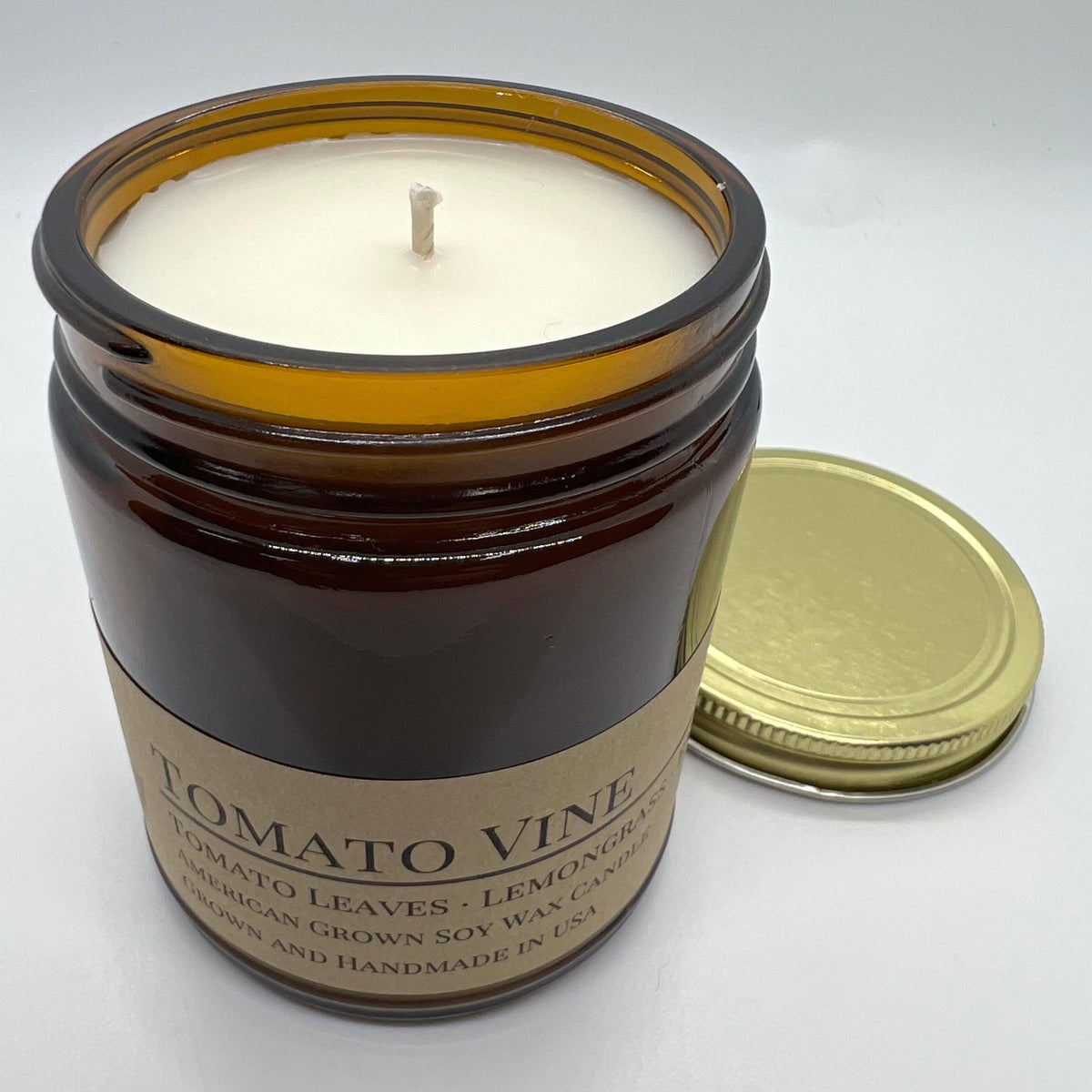 PRAIRIE FIRE Tomato Vine Soy Wax Candle | 9 oz Amber Apothecary Jar