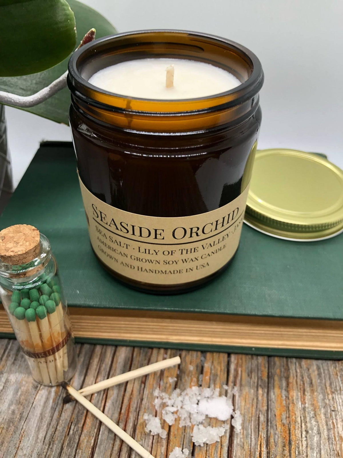 PRAIRIE FIRE Seaside Orchid Soy Wax Candle | 9 oz Amber Apothecary Jar
