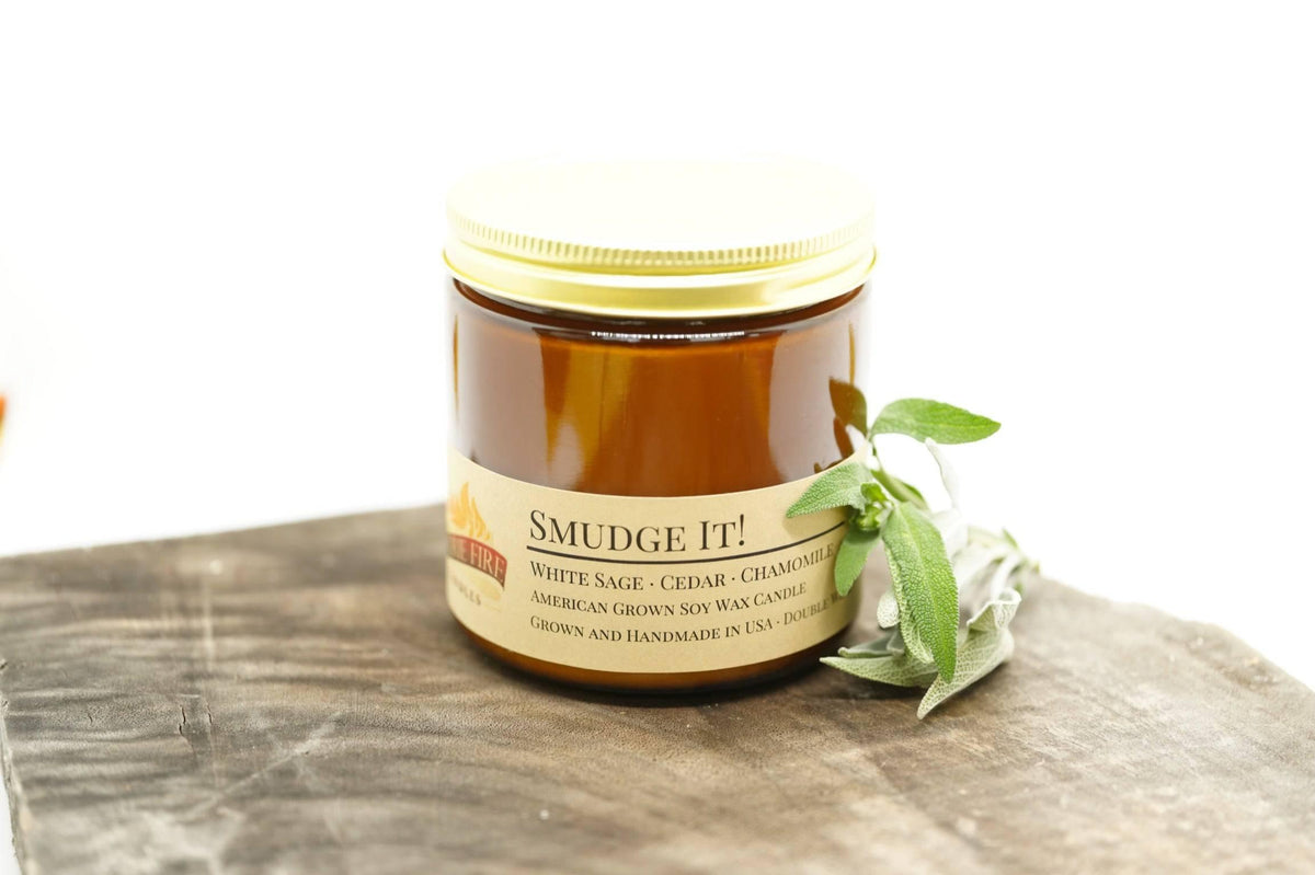 PRAIRIE FIRE Smudge It! Soy Wax Candle | 16 oz Double Wick Amber Apothecary Jar