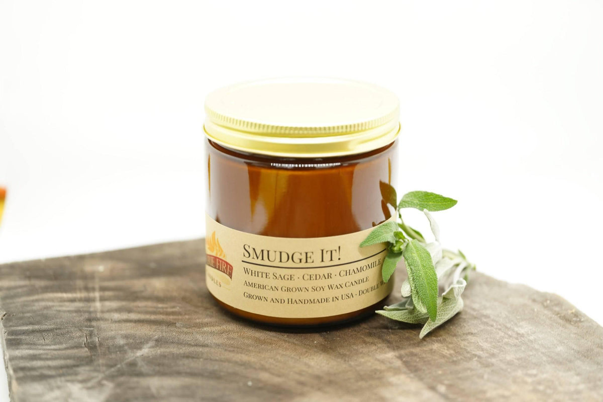 PRAIRIE FIRE Smudge It! Soy Wax Candle | 16 oz Double Wick Amber Apothecary Jar