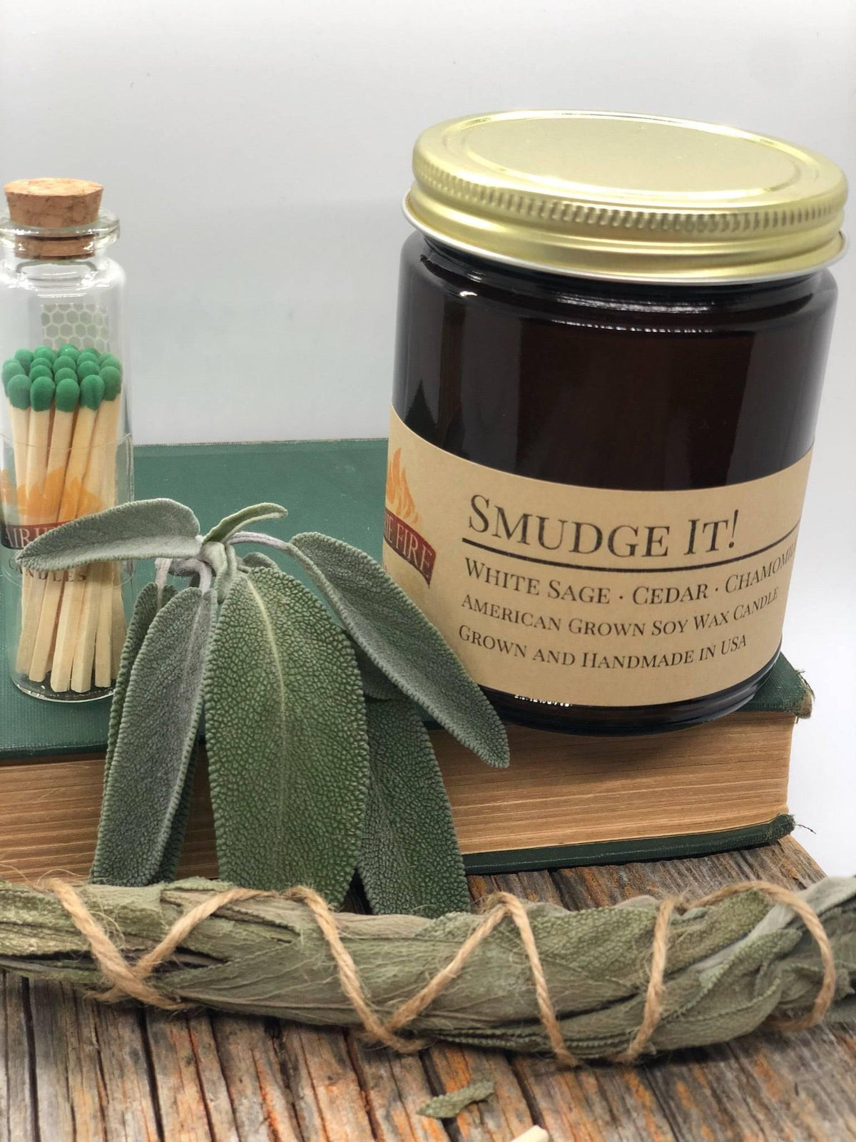 PRAIRIE FIRE Smudge It! Soy Wax Candle | 9 oz Amber Apothecary Jar