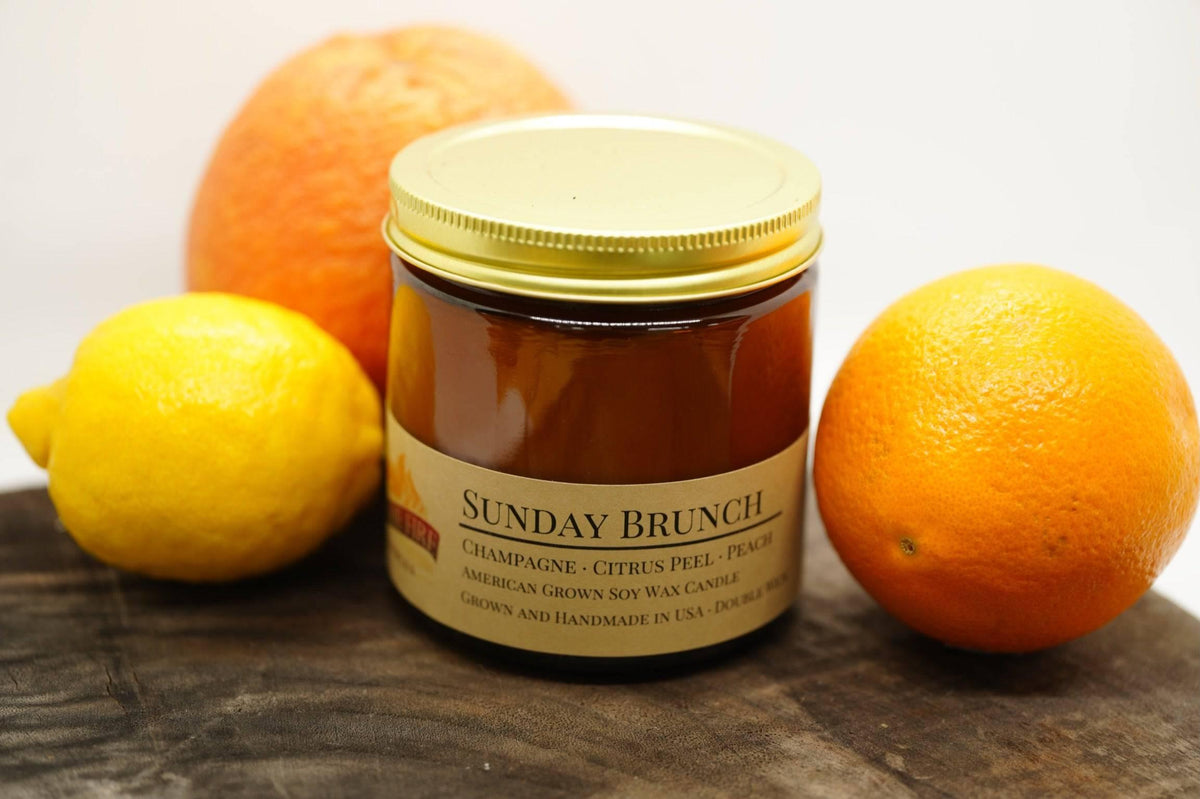 PRAIRIE FIRE Sunday Brunch Soy Wax Candle | 16 oz Double Wick Amber Apothecary Jar