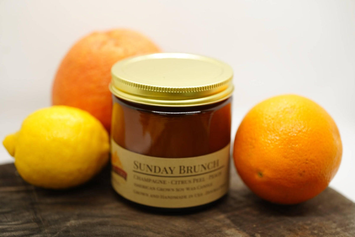 PRAIRIE FIRE Sunday Brunch Soy Wax Candle | 16 oz Double Wick Amber Apothecary Jar